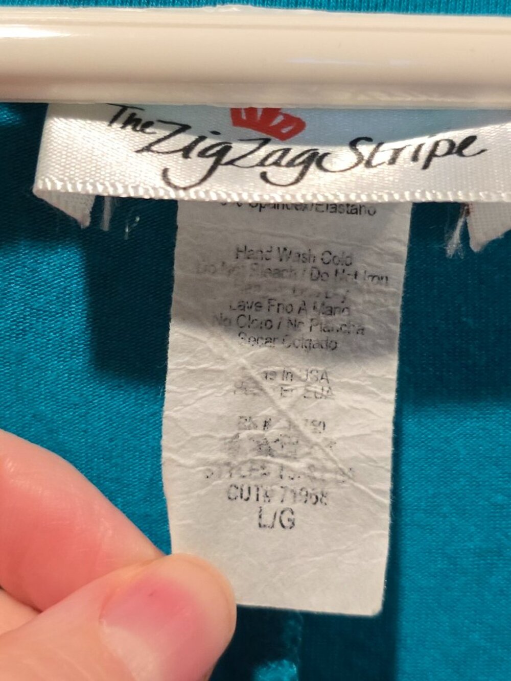 Super Soft Zigzag Stripe Teal V-Neck Tunic Tee Short Sleeve Size L - Picture 3 of 4